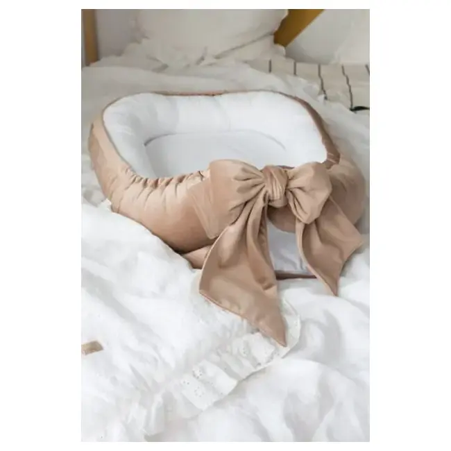 Suport De Dormit Babynest Premium Bumbac Organic Si Catifea Bej Cu Funda By Babyly, 80x50 Cm Pjb4190455