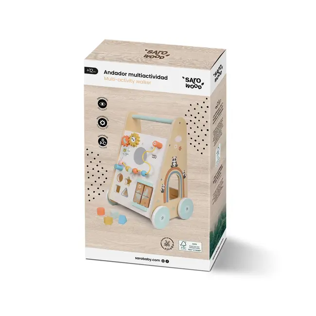 Antemergator Din Lemn Fsc Cu Activitati Saro Baby ,   Premergator Multifunctional Montessori Pentru Primii Pasi Pjb3355