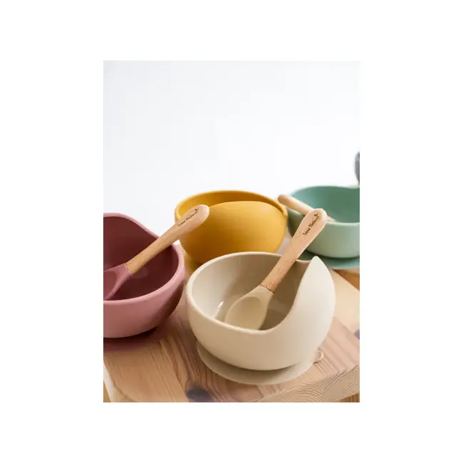 Bol Anti-alunecare Din Silicon Alimentar Si Lingurita, Set De 2 Piese Pentru Diversificare, Blue Mist Pjb173921