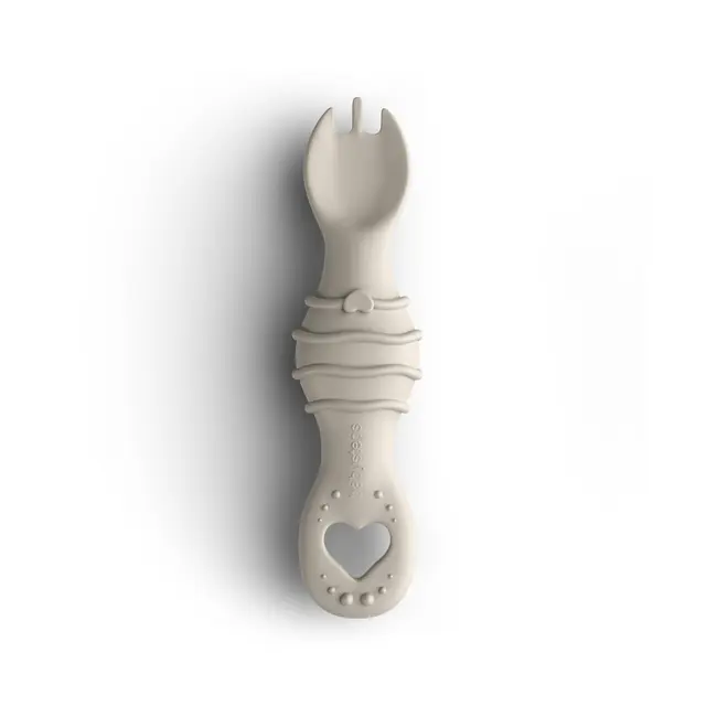 Furculita Si Lingura Babysteps   2in1, Silicon Alimentar 100%, Fara Bpa, Bps, Pvc Si Ftalati, Cream Pjbfl_c
