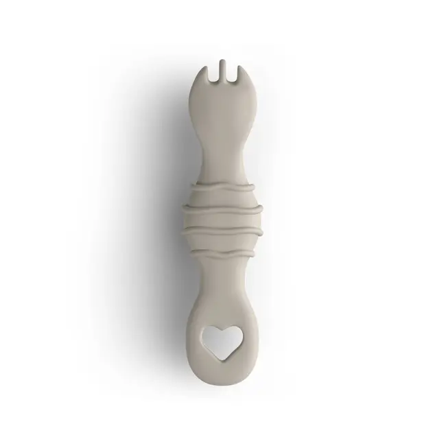 Furculita Si Lingura Babysteps   2in1, Silicon Alimentar 100%, Fara Bpa, Bps, Pvc Si Ftalati, Cream Pjbfl_c