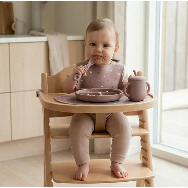 Furculita Si Lingura Babysteps   2in1, Silicon Alimentar 100%, Fara Bpa, Bps, Pvc Si Ftalati, Rose Pjbfl_r