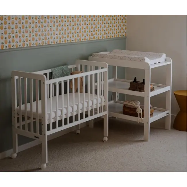 Patut Bebe Din Lemn Masiv, Patut Lateral Cu Inaltime Reglabila A Saltelei, Bedside Alb, 90 X 40 Cm Pjbscw
