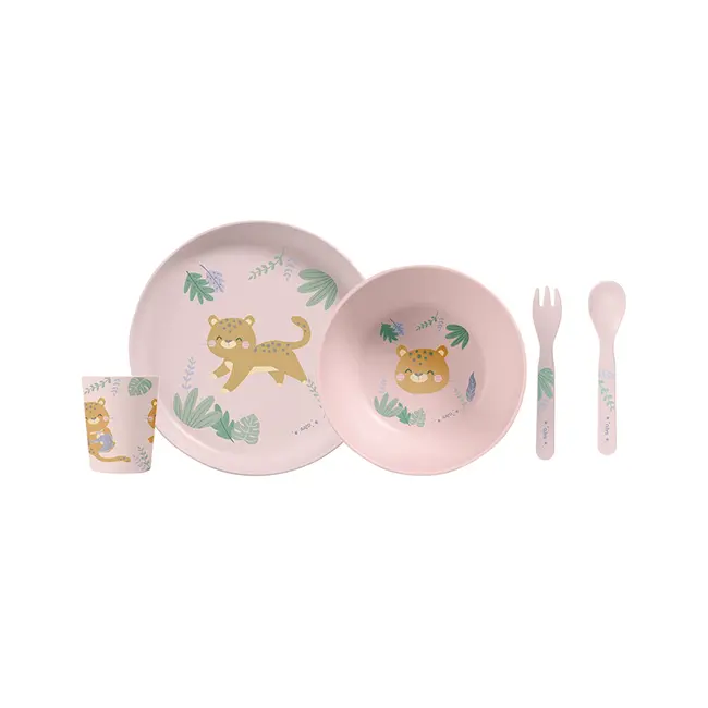 Set Complet De Masa, 5 Piese, Cu Ventuza, , &oelig;jungle Cheetahs,   Rose Pjb50642