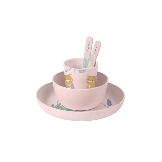 Set Complet De Masa, 5 Piese, Cu Ventuza, , &oelig;jungle Cheetahs,   Rose Pjb50642