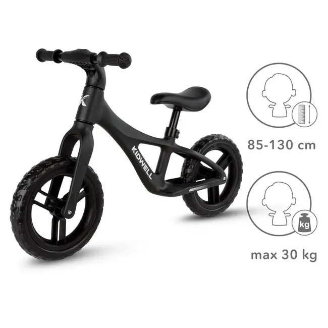 Bicicleta De Echilibru Fara Pedale Pentru Copii, Kidwell Jogo Black, 2.8 Kg, Roti Eva 28 Cm, Reglabila, 85,  130 Cm, Max. 30 Kg Pjbrobijog01a0
