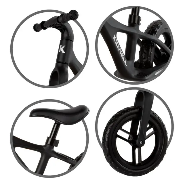 Bicicleta De Echilibru Fara Pedale Pentru Copii, Kidwell Jogo Black, 2.8 Kg, Roti Eva 28 Cm, Reglabila, 85,  130 Cm, Max. 30 Kg Pjbrobijog01a0