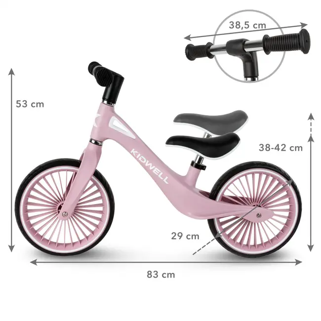 Bicicleta De Echilibru Fara Pedale Pentru Copii, Kidwell Nix Pink, 3.05 Kg, Roti Pu 29 Cm, Reglabila, 80,  120 Cm, Max. 30 Kg Pjbrobinix02a0