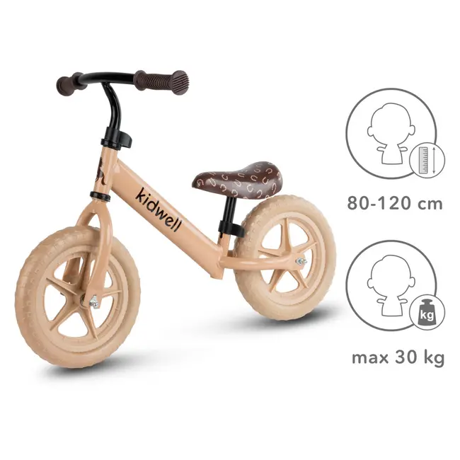 Bicicleta De Echilibru Fara Pedale Pentru Copii, Kidwell Rebel Beige, 2.64 Kg, Roti Eva 28 Cm, Reglabila, 80,  120 Cm, Max. 30 Kg Pjbrobireb18a0