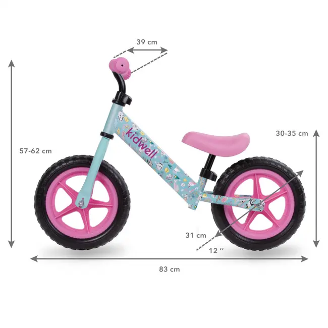 Bicicleta De Echilibru Fara Pedale Pentru Copii, Kidwell Rebel Funny Land, 2.64 Kg, Roti Eva 28 Cm, Reglabila, 80,  120 Cm, Max. 30 Kg Pjbrobireb12a0