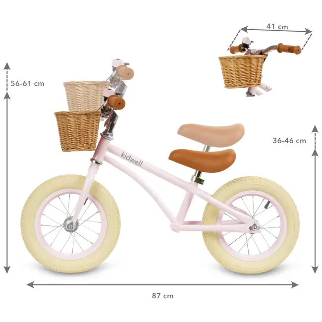 Bicicleta De Echilibru Fara Pedale Pentru Copii, Kidwell Retro Classy Pink, Stil Retro, Sonerie Si Cos, 3.9 Kg, Roti 12,  , Sa Reglabila 36-46 Cm, Max. 35 Kg Pjbrobicla02a0