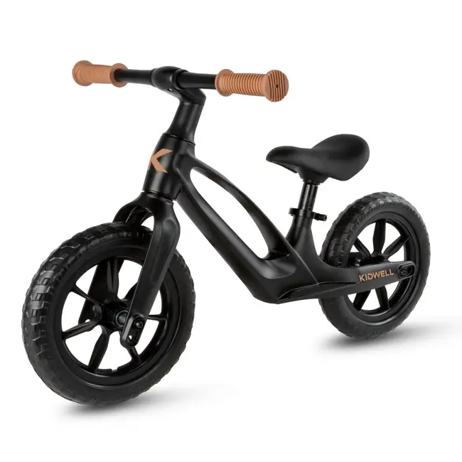 Bicicleta De Echilibru Fara Pedale Pentru Copii, Kidwell Vito Black , Cadru Magneziu, 2.8 Kg, Roti Eva 28 Cm, Reglabila, 80,  120 Cm, Max. 30 Kg Pjbrobivit02a0