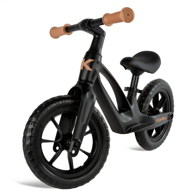Bicicleta De Echilibru Fara Pedale Pentru Copii, Kidwell Vito Black , Cadru Magneziu, 2.8 Kg, Roti Eva 28 Cm, Reglabila, 80,  120 Cm, Max. 30 Kg Pjbrobivit02a0