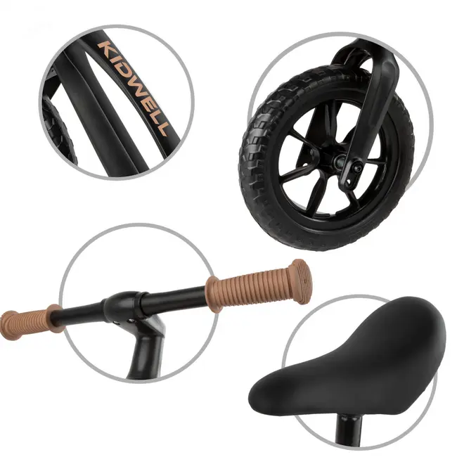 Bicicleta De Echilibru Fara Pedale Pentru Copii, Kidwell Vito Black , Cadru Magneziu, 2.8 Kg, Roti Eva 28 Cm, Reglabila, 80,  120 Cm, Max. 30 Kg Pjbrobivit02a0