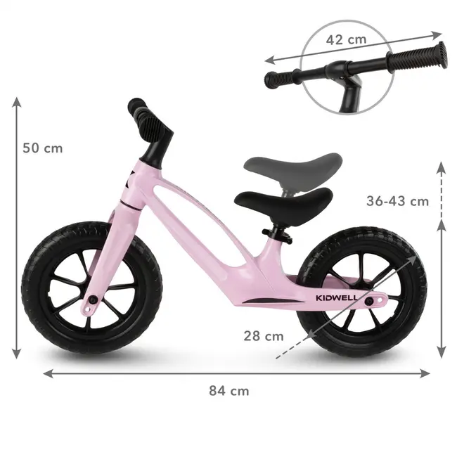 Bicicleta De Echilibru Fara Pedale Pentru Copii, Kidwell Vito Pink , Cadru Magneziu, 2.8 Kg, Roti Eva 28 Cm, Reglabila, 80,  120 Cm, Max. 30 Kg Pjbrobivit04a0