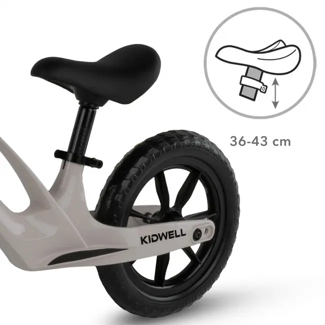Bicicleta De Echilibru Fara Pedale Pentru Copii, Kidwell Vito Taupe, Cadru Magneziu, 2.8 Kg, Roti Eva 28 Cm, Reglabila, 80,  120 Cm, Max. 30 Kg Pjbrobivit03a0