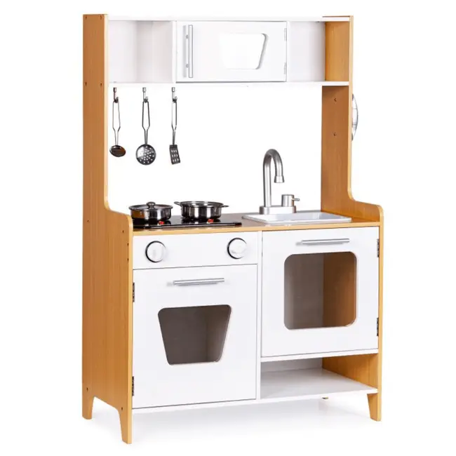 Bucatarie Din Lemn Pentru Copii Cu Lumini, Sunete Si Accesorii Metalice Pjbmwokn0117