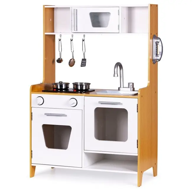 Bucatarie Din Lemn Pentru Copii Cu Lumini, Sunete Si Accesorii Metalice Pjbmwokn0117
