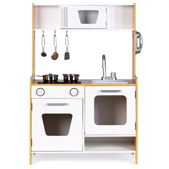Bucatarie Din Lemn Pentru Copii Cu Lumini, Sunete Si Accesorii Metalice Pjbmwokn0117