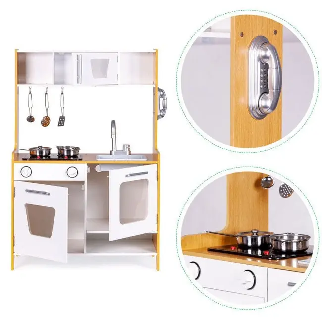 Bucatarie Din Lemn Pentru Copii Cu Lumini, Sunete Si Accesorii Metalice Pjbmwokn0117