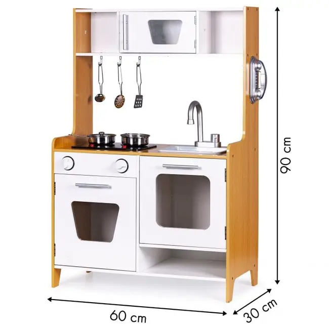 Bucatarie Din Lemn Pentru Copii Cu Lumini, Sunete Si Accesorii Metalice Pjbmwokn0117