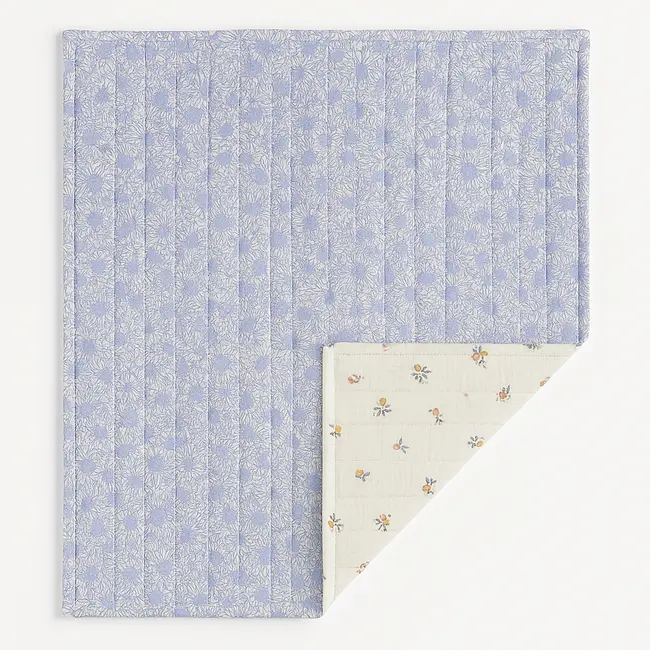 Paturica Bebelus Handmade Matlasata Din Muselina Premium Cu Fata Dubla ,   Zomea Ecru Blue, 135x100 Cm Pjb106681