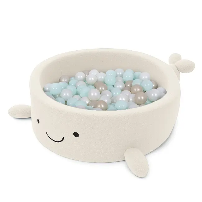 Piscina Cu Bile Boucle Pentru Copii Meowbaby   Balena,   Cheesecake Cream Beige, Fara Bile, Material Certificat Oeko-tex Pjbmbobawlr2930