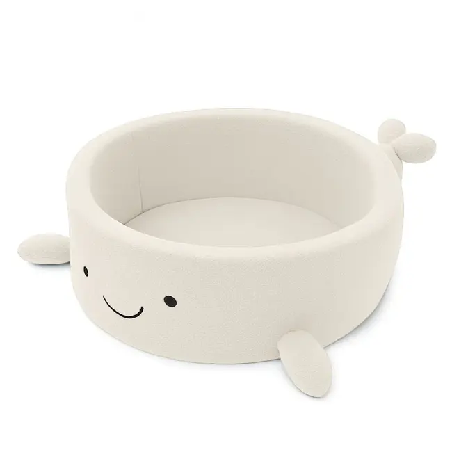 Piscina Cu Bile Boucle Pentru Copii Meowbaby   Balena,   Cheesecake Cream Beige, Fara Bile, Material Certificat Oeko-tex Pjbmbobawlr2930