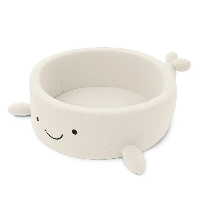 Piscina Cu Bile Boucle Pentru Copii Meowbaby   Balena,   Cheesecake Cream Beige, Fara Bile, Material Certificat Oeko-tex Pjbmbobawlr2930
