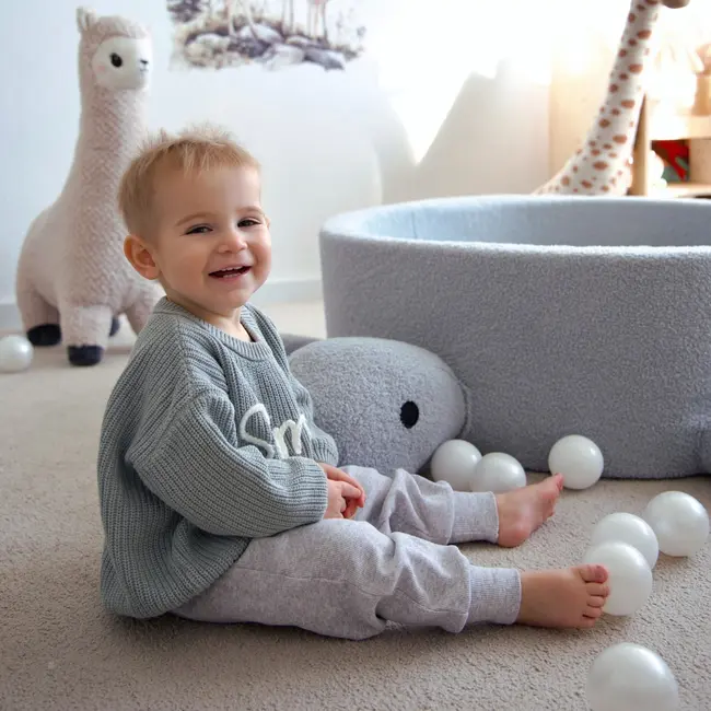 Piscina Cu Bile Boucle Pentru Copii Meowbaby   Balena,   Dusty Ice Blue, Fara Bile, Material Certificat Oeko-tex Pjbmbsbawlr21190