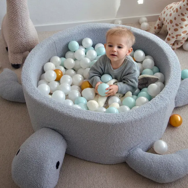 Piscina Cu Bile Boucle Pentru Copii Meowbaby   Balena,   Dusty Ice Blue, Fara Bile, Material Certificat Oeko-tex Pjbmbsbawlr21190