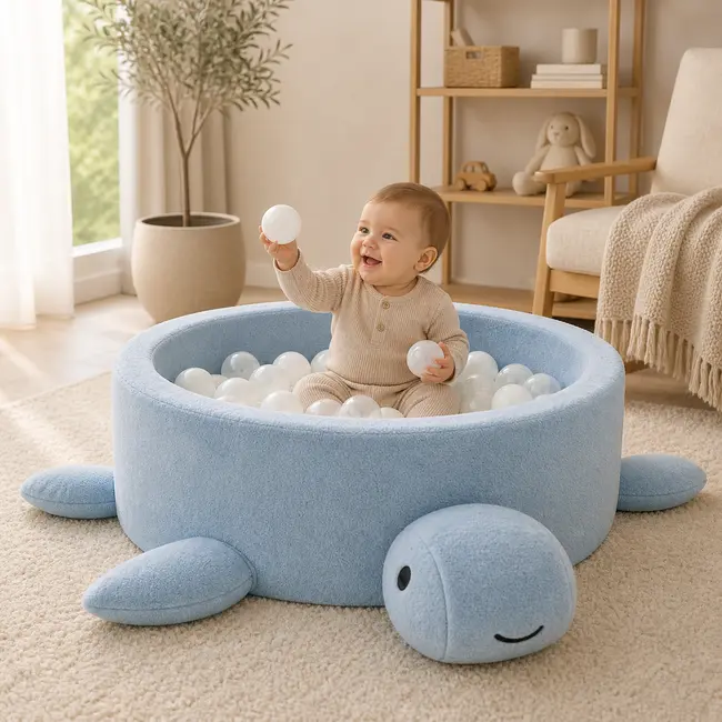 Piscina Cu Bile Boucle Pentru Copii Meowbaby   Turtle ,   Dusty Ice Blue, Fara Bile, Material Reciclat Certificat Oeko-tex Pjbmbsbaz21190ie