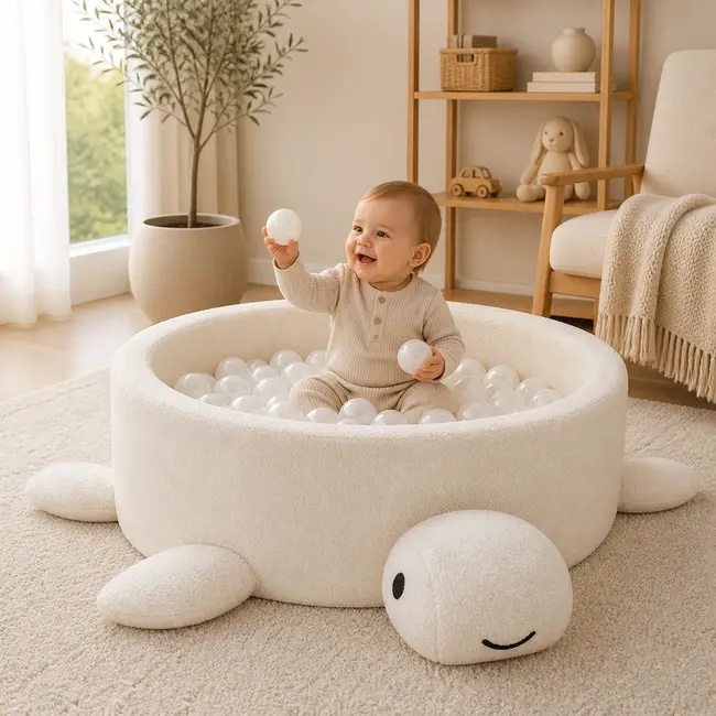 Piscina Cu Bile Boucle Pentru Copii Meowbaby   Turtle ,   Piscina Cu Bile Boucle Pentru Copii Meowbaby   Turtle ,   Oat Biscuit Beige, Fara Bile, Material Reciclat Certificat Oeko-tex  , Fara Bile, Material Pjbmbsbaz21220ie