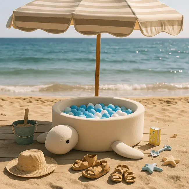 Piscina Cu Bile Boucle Pentru Copii Meowbaby   Turtle ,   Piscina Cu Bile Boucle Pentru Copii Meowbaby   Turtle ,   Oat Biscuit Beige, Fara Bile, Material Reciclat Certificat Oeko-tex  , Fara Bile, Material Pjbmbsbaz21220ie