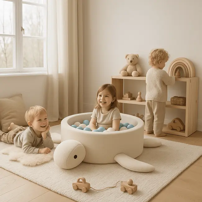 Piscina Cu Bile Boucle Pentru Copii Meowbaby   Turtle ,   Piscina Cu Bile Boucle Pentru Copii Meowbaby   Turtle ,   Oat Biscuit Beige, Fara Bile, Material Reciclat Certificat Oeko-tex  , Fara Bile, Material Pjbmbsbaz21220ie