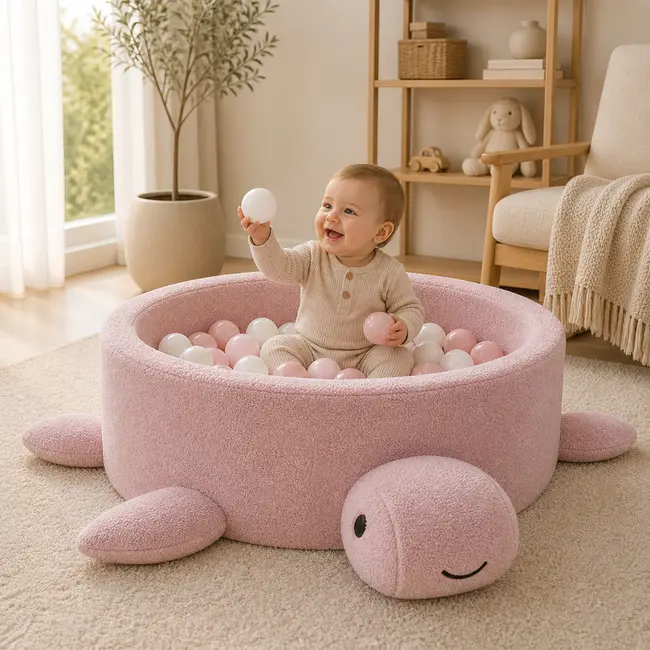 Piscina Cu Bile Boucle Pentru Copii Meowbaby   Turtle ,   Raspberry Glaze Pink, Fara Bile, Material Reciclat Certificat Oeko-tex Pjbmbsbaz21210ie