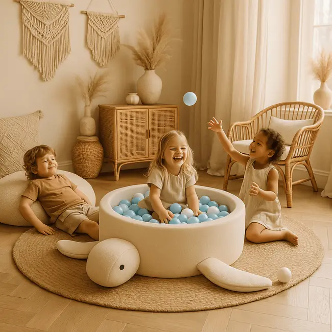 Piscina Cu Bile Boucle Pentru Copii Meowbaby   Turtle ,   Raspberry Glaze Pink, Fara Bile, Material Reciclat Certificat Oeko-tex Pjbmbsbaz21210ie