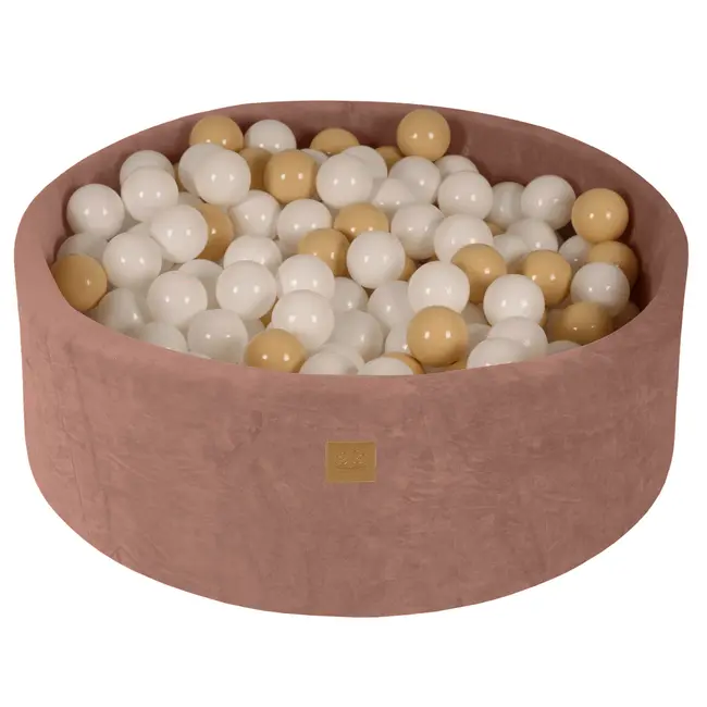 Piscina Cu Bile Rotunda Meowbaby   Velvet Bej 90x30 Cm, Cu 200 Bile Albe Si Bej Pjbveo088