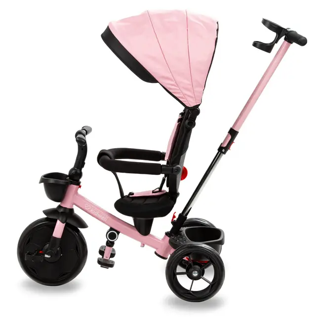 Tricicleta Pentru Copii Kidwell Axel Gri Cu Sezut Rotativ, Roti Din Spuma Eva, Suport Pentru Picioare, Control Parental, Suport Pentru Pahar, Centura De Siguranta, Greutate Admisa 25 Kg, Roz Pjbrotraxe01a0