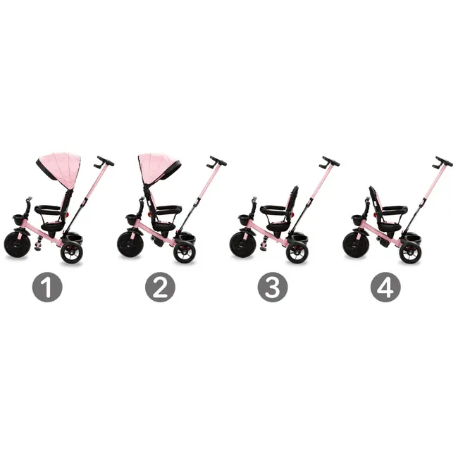 Tricicleta Pentru Copii Kidwell Axel Gri Cu Sezut Rotativ, Roti Din Spuma Eva, Suport Pentru Picioare, Control Parental, Suport Pentru Pahar, Centura De Siguranta, Greutate Admisa 25 Kg, Roz Pjbrotraxe01a0