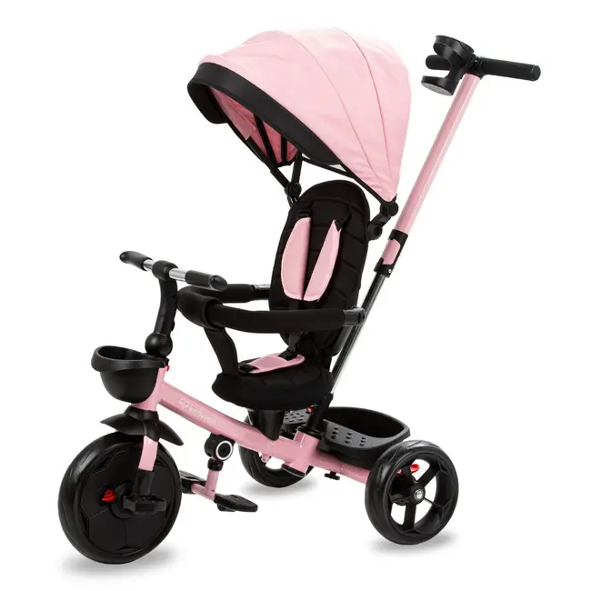 Tricicleta Pentru Copii Kidwell Axel Gri Cu Sezut Rotativ, Roti Din Spuma Eva, Suport Pentru Picioare, Control Parental, Suport Pentru Pahar, Centura De Siguranta, Greutate Admisa 25 Kg, Roz Pjbrotraxe01a0