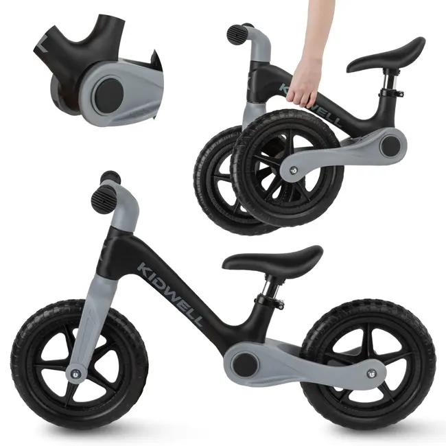 Bicicleta De Echilibru Fara Pedale Pentru Copii, Pliabila, Kidwell Flex Black, Ultra Usoara 2.9 Kg, Roti Eva 29 Cm, Reglabila, 80,  120 Cm, Max. 30 Kg Pjbrobifle01a1