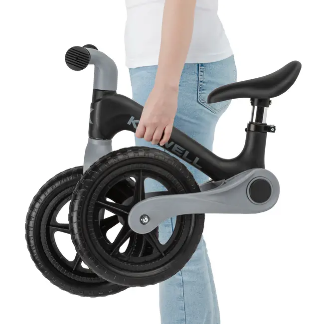 Bicicleta De Echilibru Fara Pedale Pentru Copii, Pliabila, Kidwell Flex Black, Ultra Usoara 2.9 Kg, Roti Eva 29 Cm, Reglabila, 80,  120 Cm, Max. 30 Kg Pjbrobifle01a1