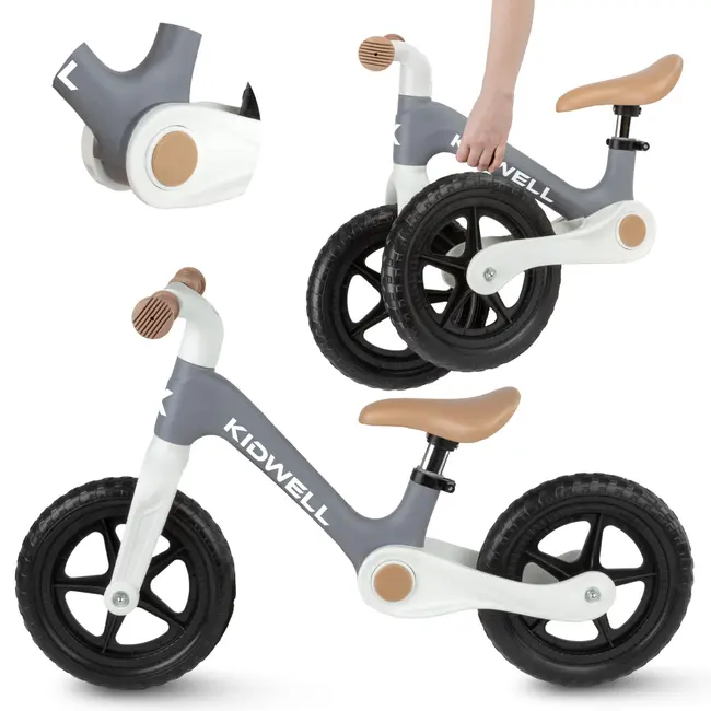 Bicicleta De Echilibru Fara Pedale Pentru Copii, Pliabila, Kidwell Flex Gray, Ultra Usoara 2.9 Kg, Roti Eva 29 Cm, Reglabila, 80,  120 Cm, Max. 30 Kg Pjbrobifle04a1