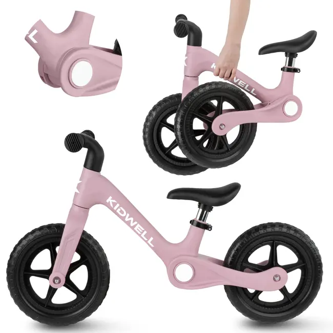 Bicicleta De Echilibru Fara Pedale Pentru Copii, Pliabila, Kidwell Flex Pink, Ultra Usoara 2.9 Kg, Roti Eva 29 Cm, Reglabila, 80,  120 Cm, Max. 30 Kg Pjbrobifle02a1