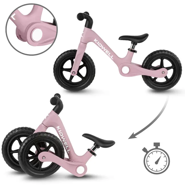 Bicicleta De Echilibru Fara Pedale Pentru Copii, Pliabila, Kidwell Flex Pink, Ultra Usoara 2.9 Kg, Roti Eva 29 Cm, Reglabila, 80,  120 Cm, Max. 30 Kg Pjbrobifle02a1