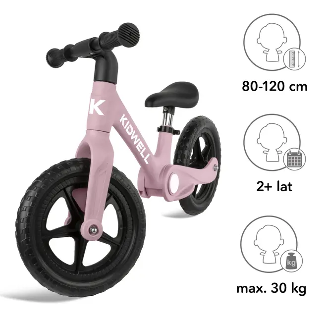 Bicicleta De Echilibru Fara Pedale Pentru Copii, Pliabila, Kidwell Flex Pink, Ultra Usoara 2.9 Kg, Roti Eva 29 Cm, Reglabila, 80,  120 Cm, Max. 30 Kg Pjbrobifle02a1