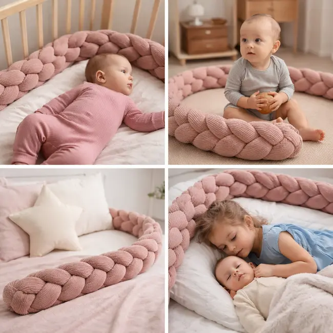 Bumper Impletit Pentru Patut ,   Meowbaby   Aesthetic Power Pink , 200 Cm Pjbwkaop02