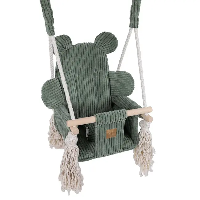 Leagan Pentru Copii Si Bebelusi, Centuri De Siguranta, Catifea Reiata, Perna Ursulet Aesthetic Olive Green, Meowbaby Pjbahbsop01