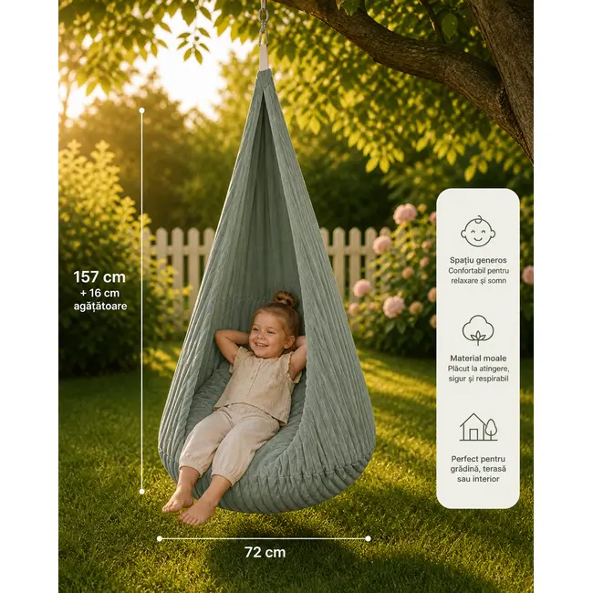 Leagan Tip Cocon Pentru Copii Meowbaby   Churros Olive Sage Green ,   Locul Preferat Pentru Joaca Si Relaxare Pjbmchhkk99
